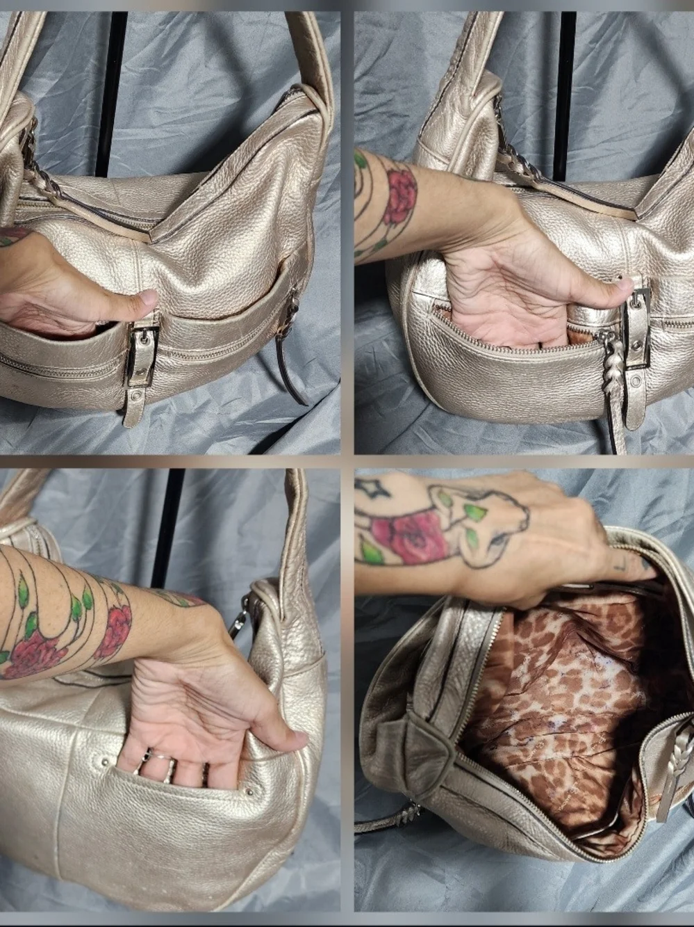 B. Makowsky Metallic Leather Hobo Shoulderbag Purse